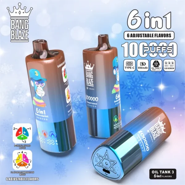 bang blaze 100000 puffs 100k 6 in 1 airflow flavor smooth hit Salt Nicotine