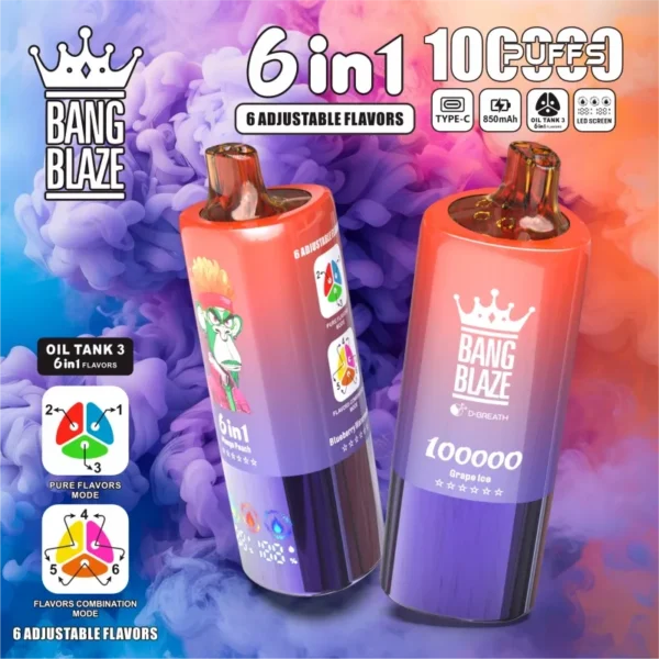 bang blaze 100000 puffs 100k 6 in 1 wholesale smooth hit vape pen nicotine pod system