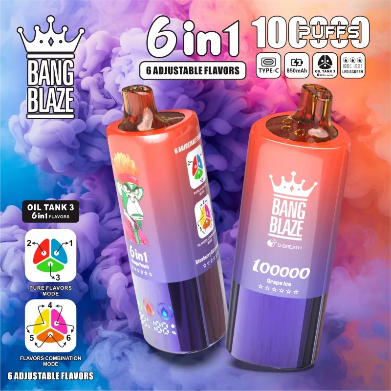 bang blaze 100000 puffs 100k 6 in 1 wholesale smooth hit vape pen nicotine pod system