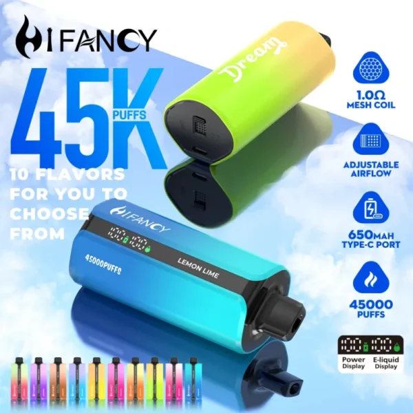 hifancy 45000 puffs vape pen puff disposable vape e cigarette rechargeable
