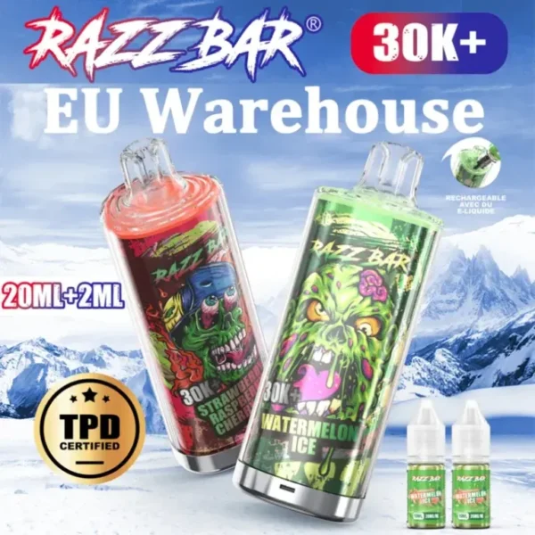 razz bar 30k 30000 puffs tpd certified wholesale crystal vape shop 20ml2ml refillable e liquid disposable vape