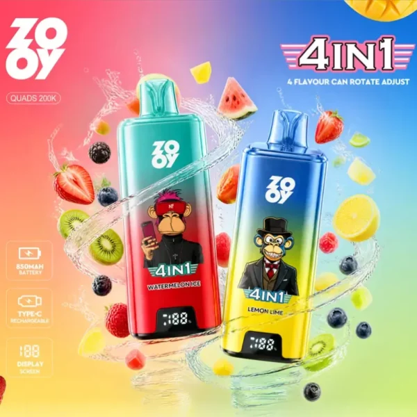 zooy 200k puffs quads 4 in 1 vape disposable vape